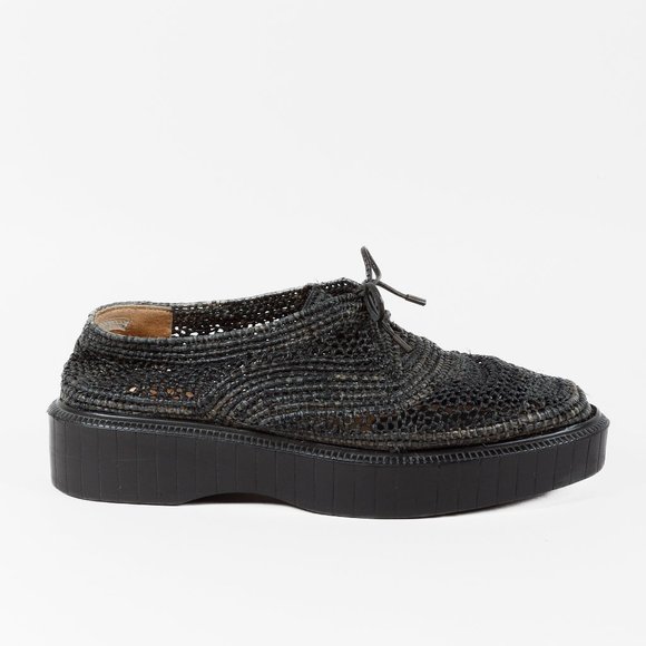 Robert Clergerie Black Pinto Woven Raffia Oxfords - Picture 1 of 10